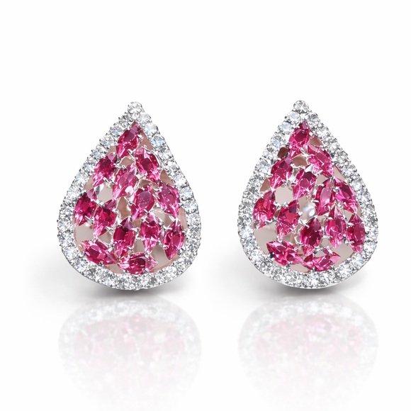 ⚜️ Elegant Pink and Silver Teardrop Earrings